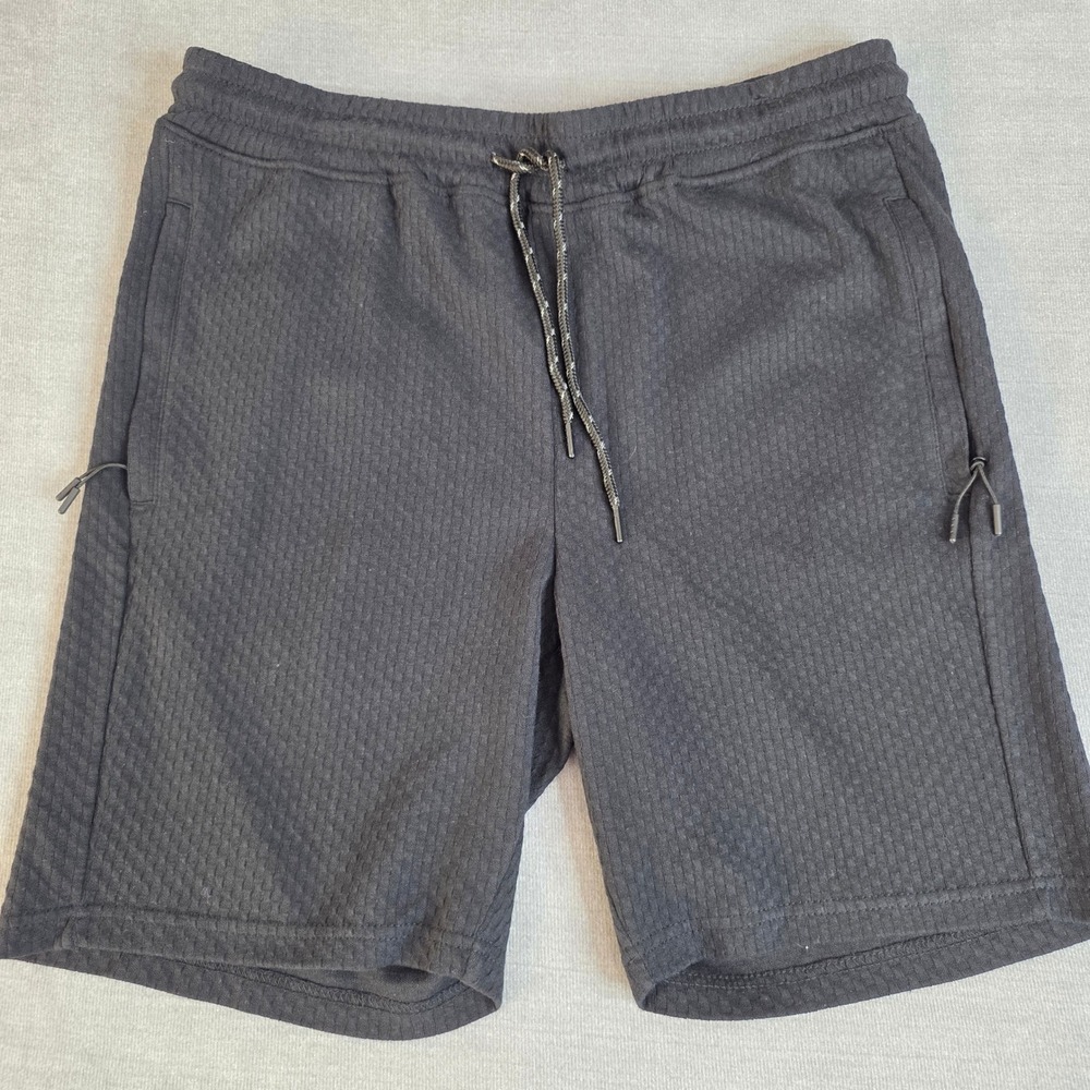 Nova Industries Textured Shorts Mens Large Black BKE Waffle Knit Zipper Pockets